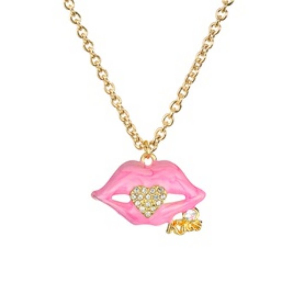 **NEW! BEAUTIFUL NECKLACE - Juicy RED - BLACK - PINK LIPS Kiss Pendant Stylish - Picture 4 of 5